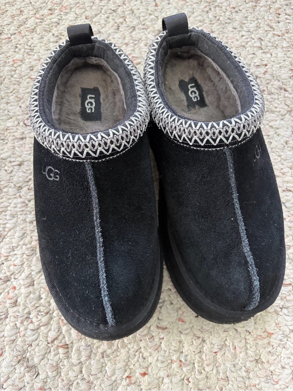 UGG Black Suede Tasman Slip-On Shearling-Lined Slippers